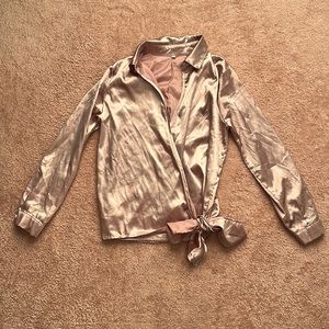 Pink Satin Long Sleeve Blouse